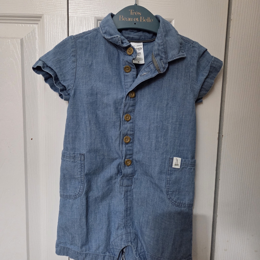 Carter's Blue Denim Button-Up Romper 12mo